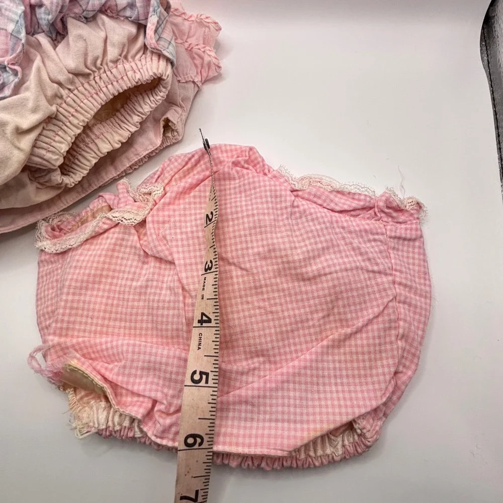 Vintage Baby‎ Bloomers Diaper Covers Set Pink Gingham Ruffled Plaid 3pc Bundle